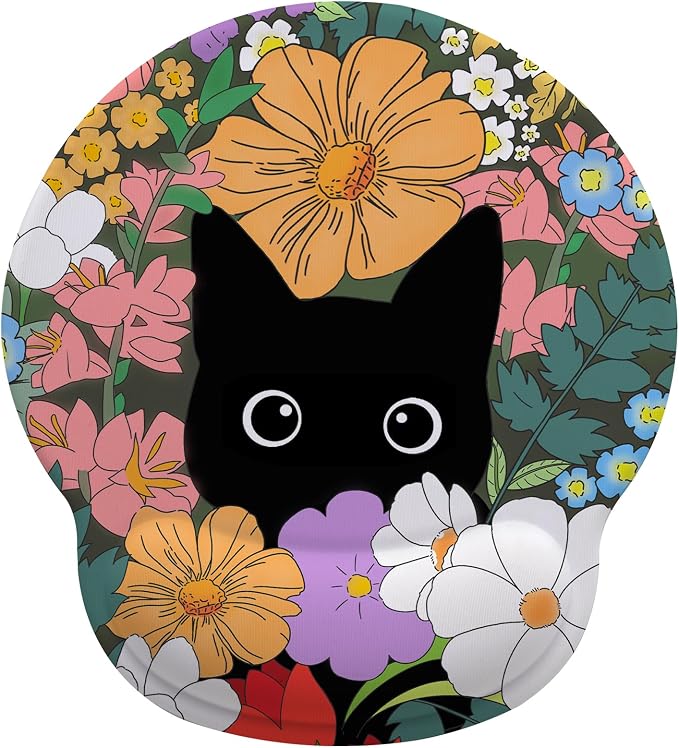 Black cat Mouse Pad with Gel Wrist Support, Smooth Surface Ergonomic Mouse pad, Non-Slip Pain Relief Desk Mat for Gaming, Work & Office Desktop