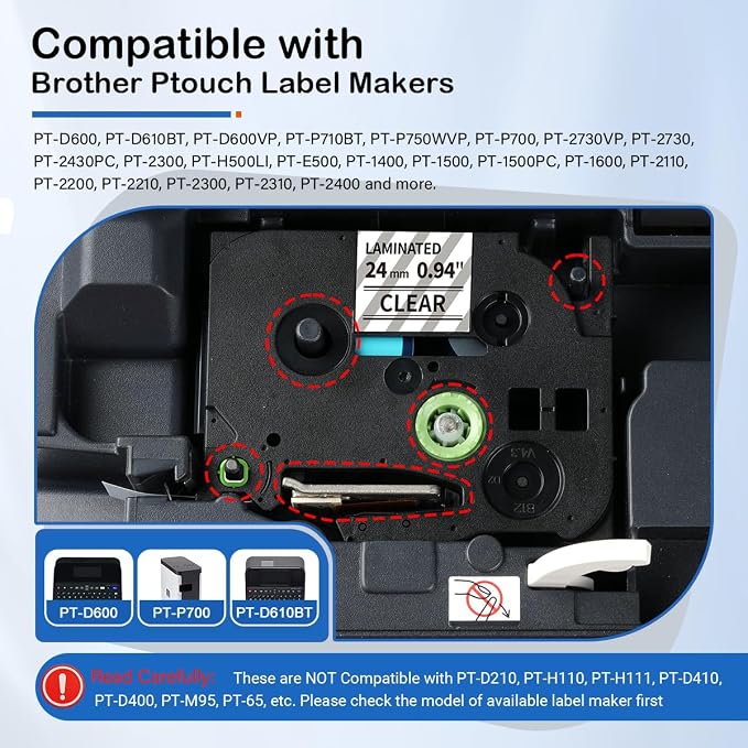 Labelife TZ Tape 24mm 0.94 Laminated Clear TZe-151 Label Maker Tape 1 Inch | Compatible with Brother P Touch TZe Label Tape 24mm TZe151 for PT-D600 PT-D610BT PT-P710BT PT-P700 PT- P910BT, 5-Pack