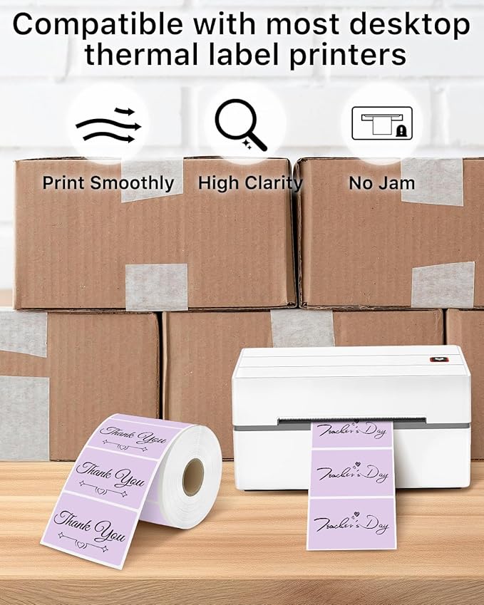 iEager 3" x 2" Thermal Labels, Rectangle Thermal Printer Stickers, Self-Adhesive Durable Sticker with Perforation Line, 500 Labels/Roll, Purple