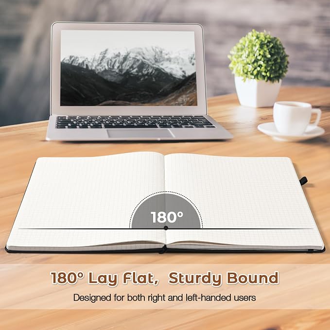 Graph Paper Notebook,Large 8.5 x 11 Hardcover Leather Journal for Women Men | 3 Pack Grid Notebook Journal for Work School Supplies, Lay Flat for Smooth Writing, Journaling, Drawing, Engineering Notes