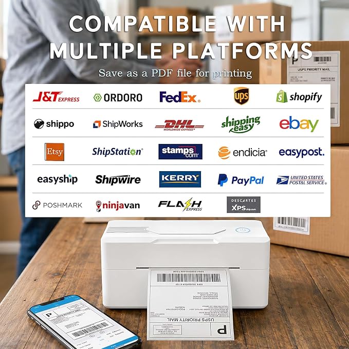 Forc Bluetooth Thermal Shipping Label Printer, 4x6, White | Wireless, Compatible with Android, iPhone, Windows & Mac, For Small Business, Works with Amazon, Etsy, USPS