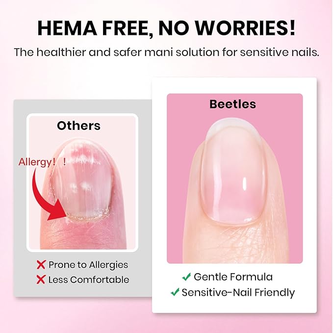 Beetles Gel Nail Kit Etch-X, Almond Short, 288pcs 12 Sizes Nail Tips, 3Pcs 15ml HEMA-Free Nail Glue Top Coat & Base Gel Set, with Mini Lamp, Press On Nail, Long Lasting Extension DIY Set at Home