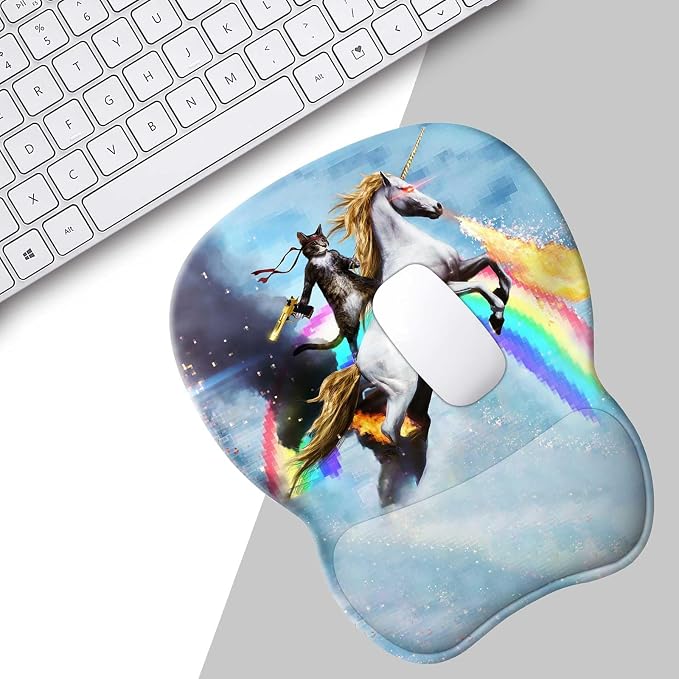 Funny Cat Gel Wrist Support Mousepad | Ergonomic Computer Mouse Pad - Comfortable Wrist Rest with Non-Slip PU Base | Gaming Mousepad for Laptop