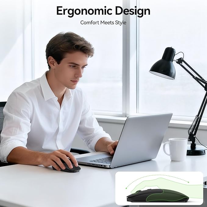 TECKNET Bluetooth Wireless Mouse for Laptop, Rechargeable Silent Computer Mouse (Bluetooth 5.2/3.0 & 2.4G), Ultra-Thin, 6-Level Adjustable 4800 DPI Bluetooth Mouse for Mac OS, iPad, Windows, Android