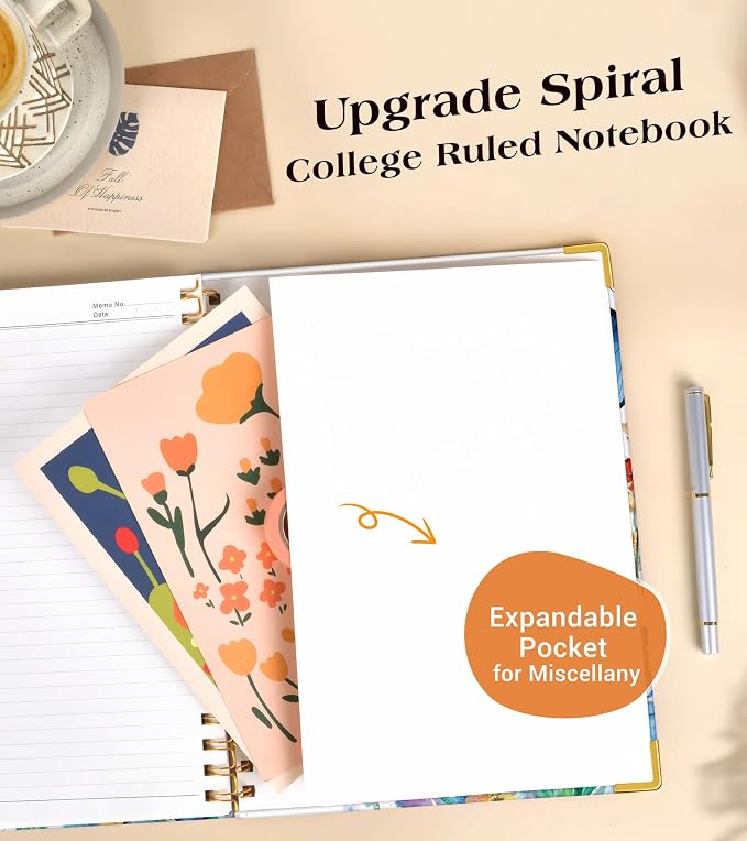 Lined Spiral Notebook Journal for Women, 150 Pages Cute Notebooks 5.75” x 8.38”, A5 Hardcover Spiral Journals with 100 GSM Thick Paper, College Ruled Notebook for Writing Work School, Butterflies in the Blooms