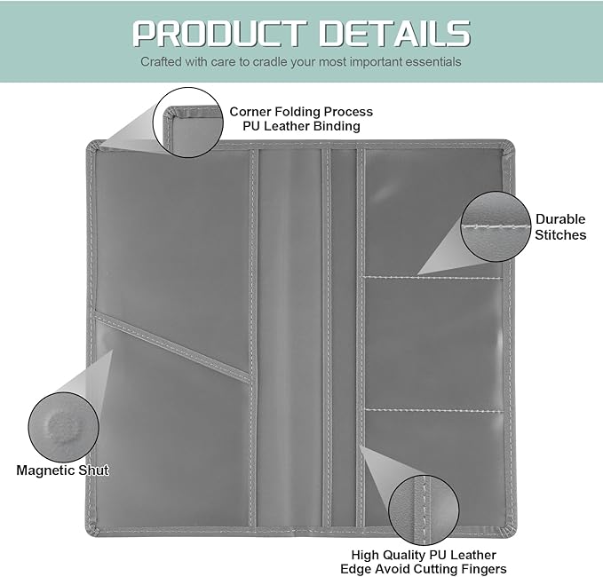 JUSTTOP 2Pack Car Registration and Insurance Holder,Car Document Holder for Cards License with Magnetic Shut,Vehicle Glove Box Car Organizer for Documents, Cards, License(Gray)