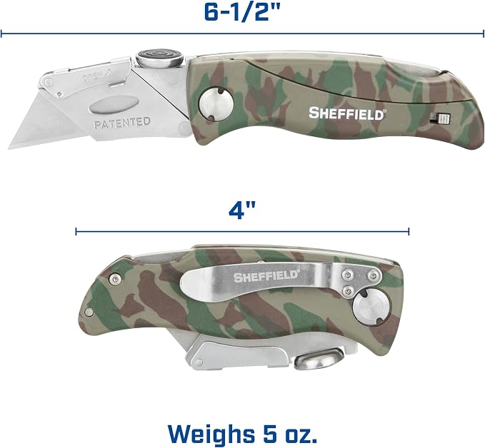 Sheffield 12131 Utility Knife & 5 Utility Knife Blade Storage Compartment | Utility Knife Accepts Standard Utility Blades For Home, Office, Trades, and Warehouse