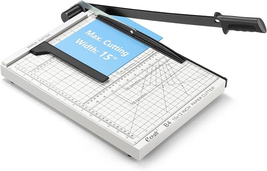 Ecraft 15" Guillotine Paper Cutter : Heavy-Duty Steel Base, 15-Sheet Capacity, Automatic Clamp, Safety Lock & Magnetic Guide - Precision Paper Trimmer for Office and Crafts