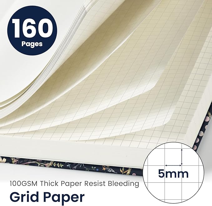 Taja Graph Journal Notebook for Women & Men, Hardcover Leather Journal for Writing, A5 Graph Paper Notebook for Planning & Tracking, Perfect for Office School Home Supplies, Patchwork Floral