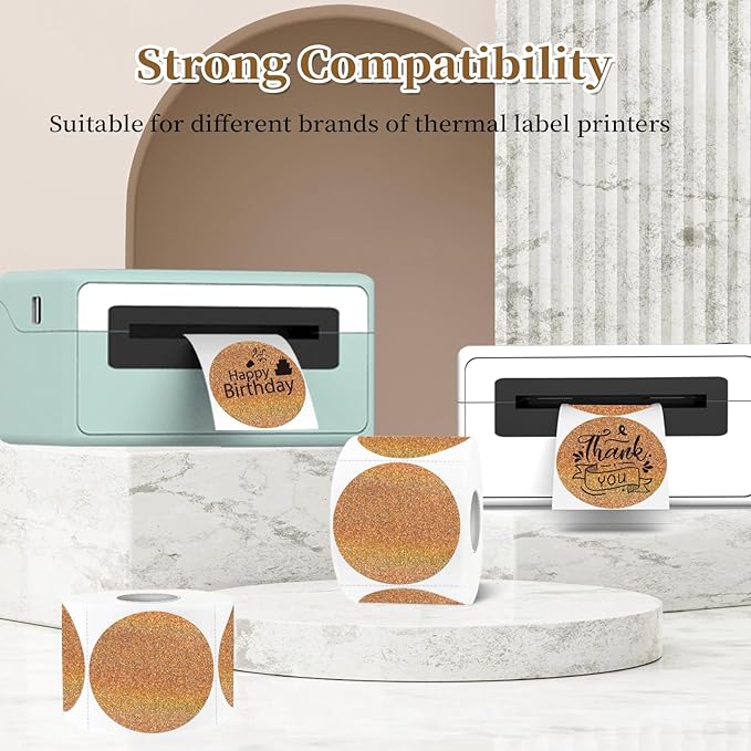 2 Inch Holographic Thermal Labels,Brown Round Thermal Printer Labels,Printable Round Thermal Printer Labels Self-Adhesive Direct Thermal Label(300 Labels/Roll Brown)