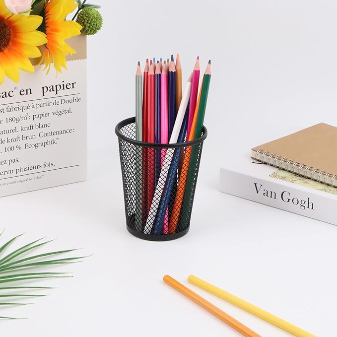 HSYMQ Desk Pencil Pen Holder, Wire Mesh Pen Cup Holder for Desk Organizer and Office Desk Accessories (6 Pack)