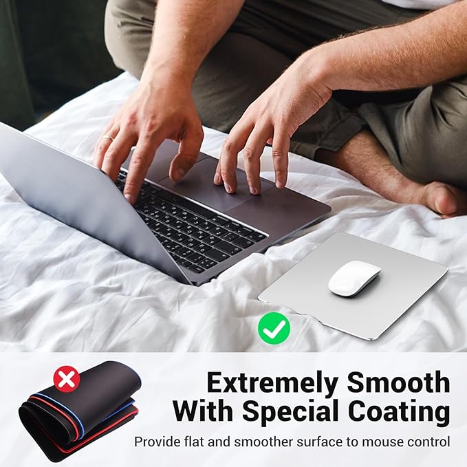 HONKID Hard Metal Mouse Pad for Desk, Aesthetic Rigid Mouse Pad for Magic Mouse and Pro/Air with Stable Rubber Base, Aluminum Mousepad for Travel and Home Office (Silver)