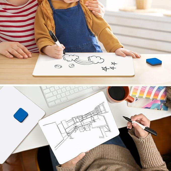 MaxGear Double Sided Dry Erase Board, 9'' x 12'' Small White Board, 2 Pack | Reusable Double Sided Surface, Easy to Write and Erase, Portable Small Learning Board, Includes 2 Markers and 2 Erasers