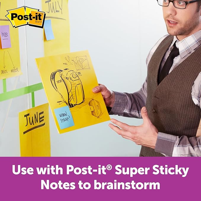 Post-it Super Sticky Big Notes, 11 in x 11 in, 1 Pad, 2X The Sticking Power, Yellow, Recyclable (BN11), 6 Pack