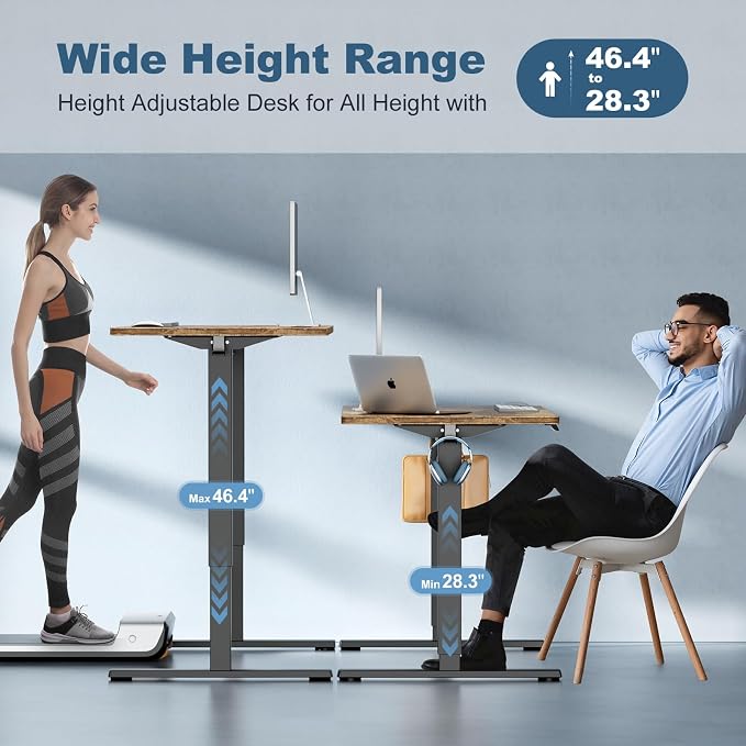 DUMOS 48 Inch Electric Standing Desk, Memory Adjustable Home Office Desk | Sit Stand Up Desk for Work Home Office,Adjustable Desk, Rising Computer Table with Splice Board,Cable Management,Hook,Brown