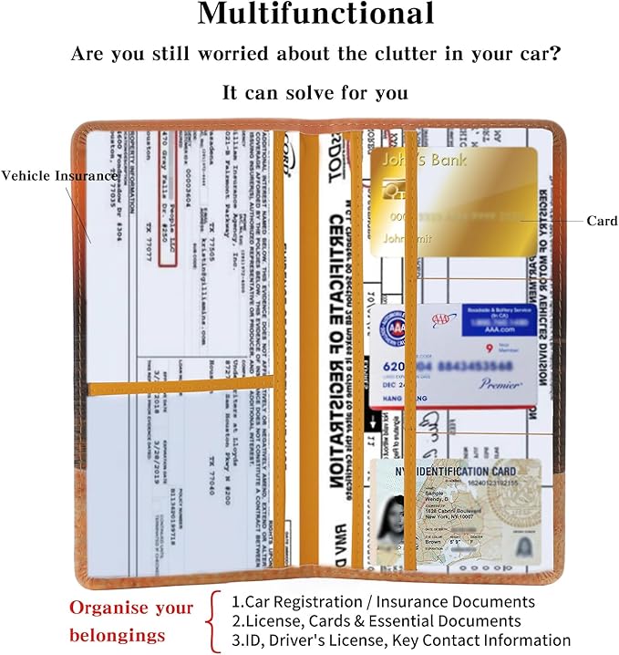2Pack Leather Car Registration and Insurance Card Holder, Car Document Holder for Cards License with Magnetic Shut(Blue+Orange)