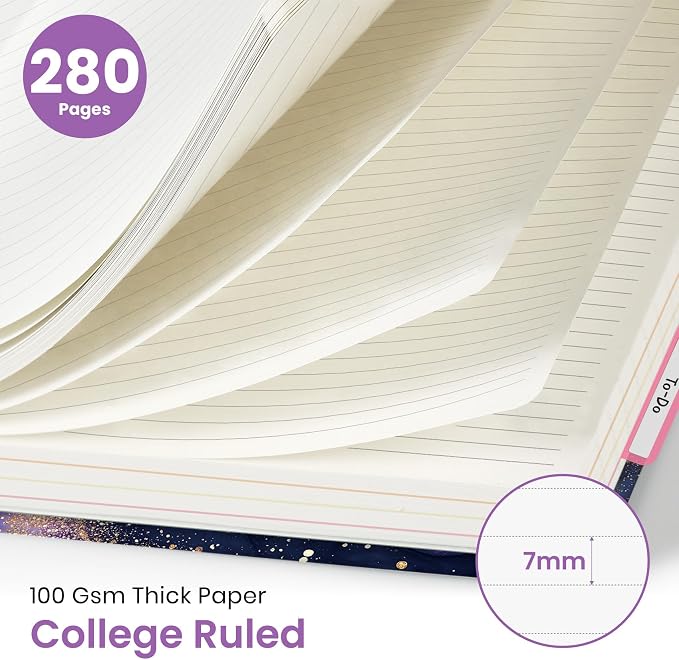 Large Spiral Notebooks for Work 5 Subject with Removable Dividers | 8.5" x 11" Pretty Hardcover Notebook Journal for Women, College Ruled, Perfect for Study & Office , 280 Pages, Amethyst