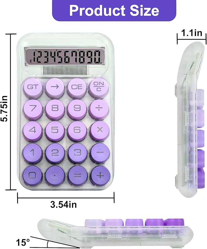 Cute Calculator, Mechanical Switch Calculator,Calculators Desktop 10 Digits,Desk Calculators with Big Buttons and LCD Display,Battery Power, Ideal for School Home Office Basic Purple