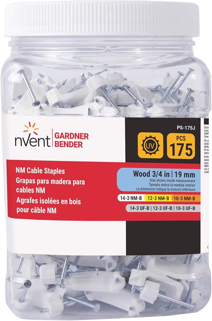 Gardner Bender PS-175J Plastic Staple, 3/4 in. Secures 14/3, 12/3, 10/3 (NM) Cable, White