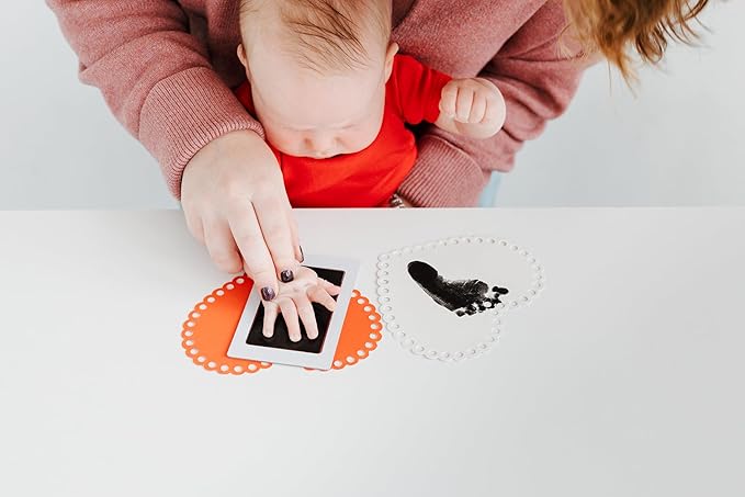 Pearhead Valentine's Day Baby Clean-Touch Ink Pad Set, No Mess Handprint and Footprint Maker, Baby's First Valentine, 2 Heart Print Cards
