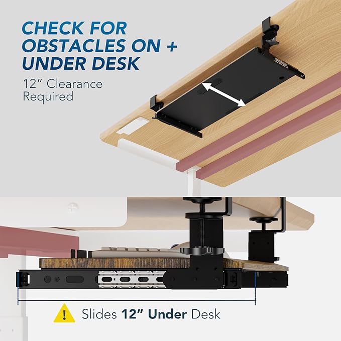Keyboard Tray Under Desk Pull Out with Extra Sturdy C Clamp Mount System, 32.8 (38 inch Including Clamps) x 12 Inch Slide-Out Platform Computer Drawer for Typing Vintage AX01WG202