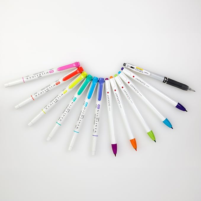 Zebra Pen Notetaking Set, MILDLINER, CLiCKART & SARASA, Assorted, 12-Pack | Includes 6 MILDLINER Highlighters, 5 CLiCKART Felt Tip Pens & 1 SARASA MarkOn Pen, Ideal for Bible Study & Note-Taking (12012