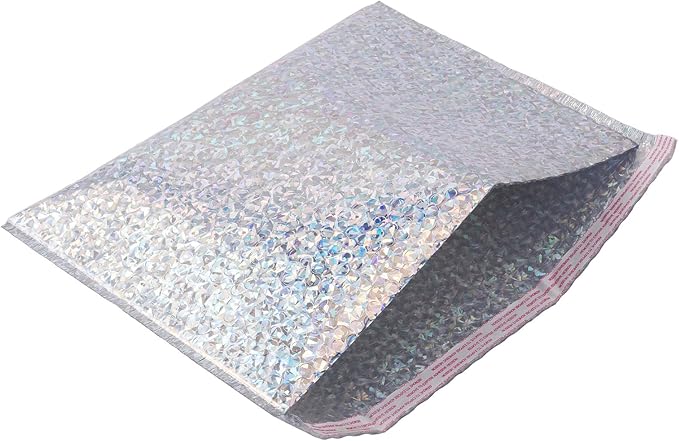 30 PCS Holographic Bubble Mailers 15.7 x 11.8 Inch, Silver Padded Envelopes Self Sealing Metallic Bubble Lined Adhesive Cushion Envelopes for Shipping, Mailing
