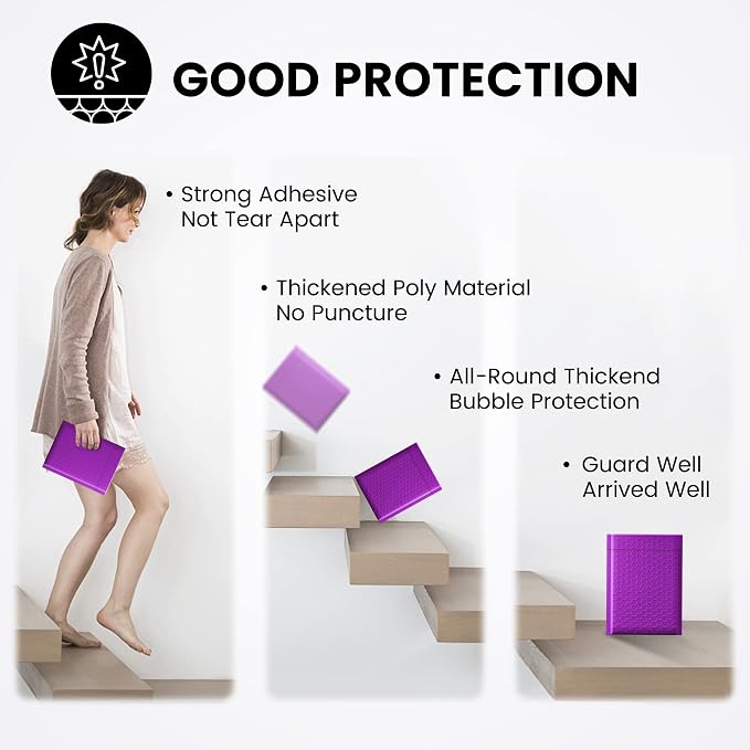 Fuxury Bubble Mailers 6x10" 100 Pack Purple Padded Envelopes Usable 6x9" | Seal Seal Mailing Envelopes Bubble Padded, Shipping Bags for Mailing,Packaging, Small Business, Boutique, Bulk #0