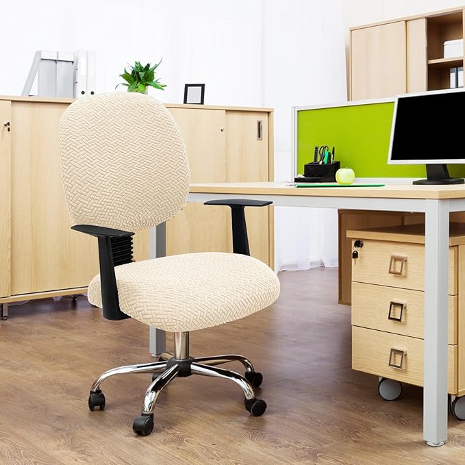MIFXIN Computer Office Chair Cover Stretch Elastic Slipcover 2 Piece Stretchable Jacquard Computer Chair Seat Covers Furniture Protector for Office Home, NO Chair, Only Covers (Beige)