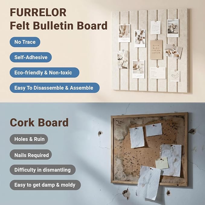 48" x 36" Large Felt Bulletin Cork Board 12PCS 60 Adhesives 50 Pushpins | Bulletin Board Pin Board, Sound-Dampening Damage-Free Mounting, Dorm Essential Wall Decor for Home & Officice, Light Camel