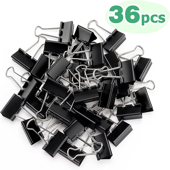 ZZTX 36 Pack Binder Clips 1.3 Inches Black | Paper Clamps Clips, Durable steel, Rust-resistant, Strong spring