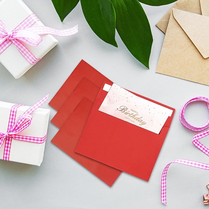 50Packs A7 Red Envelopes 5x 7 Inch Card Envelopes,Self Seal for Weddings, Greeting Cards,Mailing,Invitations,Photos,Postcards