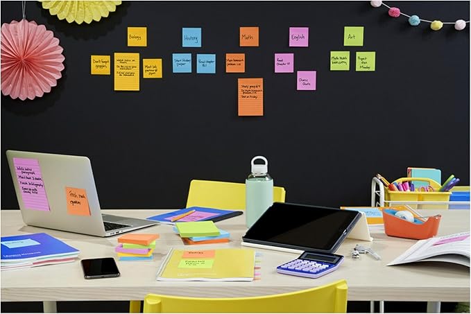 Post-it Super Sticky Lined Notes, 6 Sticky Note Pads, 4 x 4 in., Ideal for Organization in Your Dorm, Home or Office, Energy Boost Collection