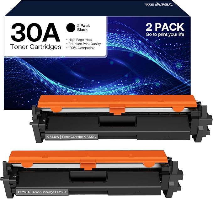 WEAREC 30A CF230A Toner Cartridge Replacement for HP 30A CF230A 30X CF230X Compatible for LaserJet Pro MFP M227fdn M227fdw M227sdn M203d M203dn M203dw Printer(Black,2-Pack)