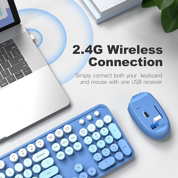 KNOWSQT Wireless Keyboard and Mouse Combo - Blue-Gradient Colorful 2.4G Typewriter Full-Size Cute Keyboards - USB Receiver Plug and Play, for Computer, PC, Laptop, Desktop, Windows