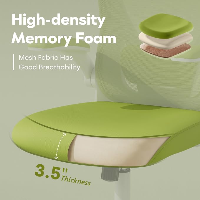 Ergonomic Office Chair with Memory Foam Seat, Computer Desk Chair | 3.5" Memory Foam Cushion, 3D Adjustable Headrest, Lumbar Support, Flip-Up Armrests, Breathable Mesh, 330LBS Weight Capacity