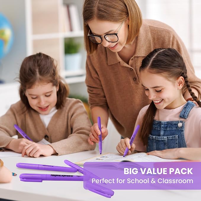 Taja 30 Pack Highlighters, Purple, Chisel Tip with No Bleed Ink | Highlighters with Smooth Broad & Precise Lines, Ideal for Journaling & Note Taking, Study Essentials and Office Supplies