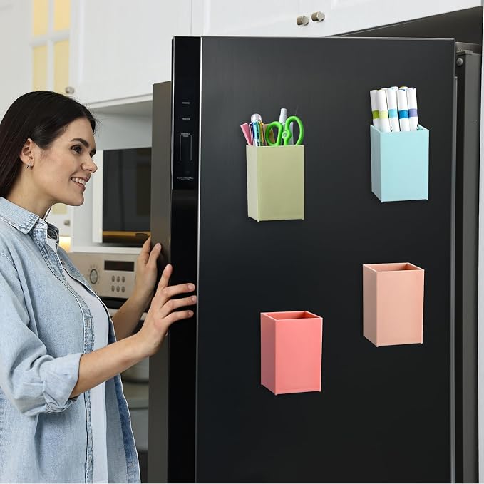gisgfim 6 Pcs Classroom Magnetic Storage Boxes Magnetic Storage Containers Plastic Dry Erase Marker Holder Plastics Pen Holder for Refrigerator Whiteboard Home Office School Organizer Supply (Retro)