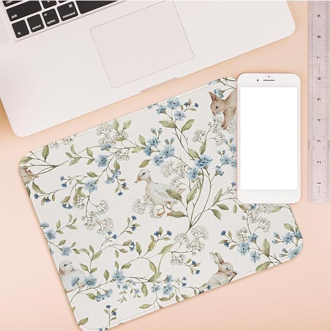 Chinoiserie Mouse Pad Floral Animal Small Mousepad, Blue Chinoiserie Desk Mat Cute Duck Mouse Pad for Computers Aesthetic Cottagecore Gifts for Women Girls 11.8x9.8