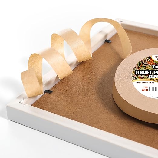 Kraft Paper Tape K49 - Self Adhesive Brown Frame Backing Tape Packing Tape with Oxidation Resistance for Picture Framing, Masking, Sealing and Packaging Use - 1/2inch Wide 180FT Long