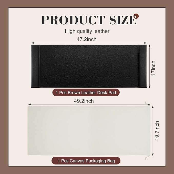 47.2 x 17 Inch Leather Desk Pad with Side Rails Mat, Black | Executive Office Desk Mat, Smooth Writing Surface, Desktop Protector Covers Mouse Keyboard, Elegant Gift, Men Dad Husband