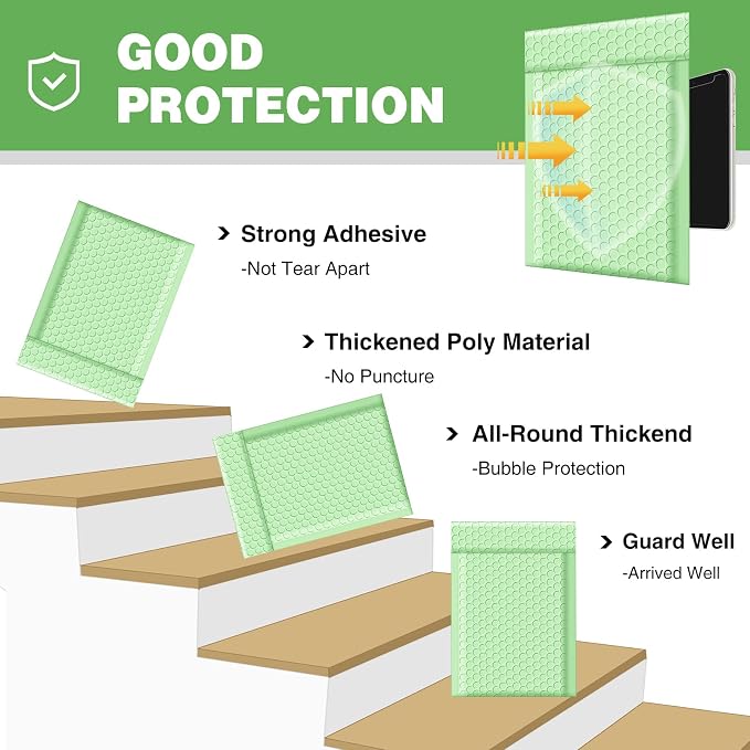 Famagic Bubble Mailers 4x8 Inch 100pcs Mint Green Shipping Bags, 4X7 Packaging Bags For Small Business, Colored Padded Mailing Envelopes,Opaque Matte Self Seal Bubble Poly Mailers Bulk #000