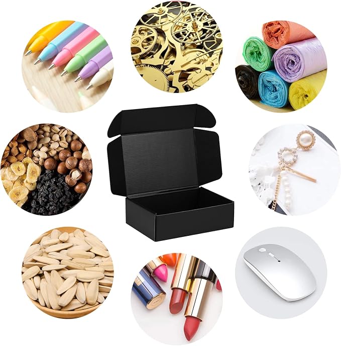 7x5x2 inch Black Shipping Boxes for Small Business- Set of 25 | Sturdy ECT 32 Corrugated Cardboard Mailer Boxes, Easy Assemble for Packaging, Mailing, Gift Giving & Ecommerce Packing