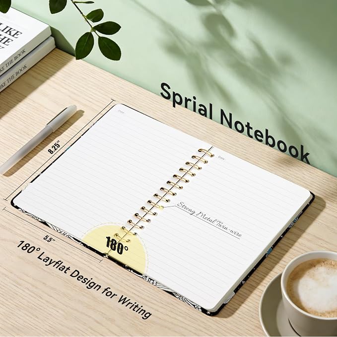 Lined Spiral Journal Notebook for Work A5, 160 Pages, Skeleton | College Ruled Spiral Journal for Women, Hardcover with Elegant Design for Note-Taking, 5.5 * 8.25 inch