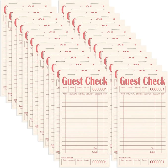Guest Checks Books for Servers, Server Note Pads, 24 Pack, Natural Color Paper, Waitress Notepad for Restaurants, Waitress Accessories, 1200 Sheets, Pink