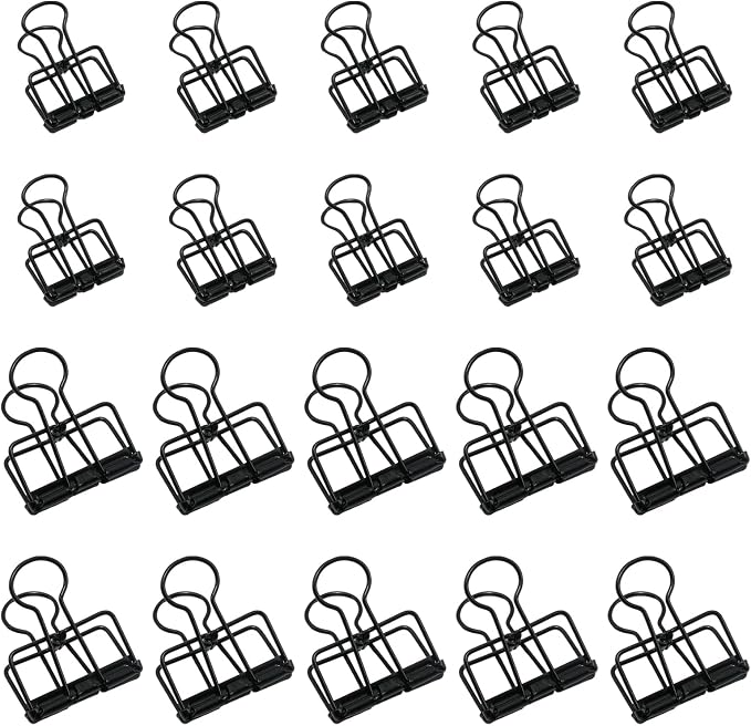 20 Pcs Hollow Out Long Tail Wire Binder Clips, 10 Medium + 10 Small | Black, Assorted Sizes, Hollow Binder Clamps, Paper Binder Clips for Office School Supplies