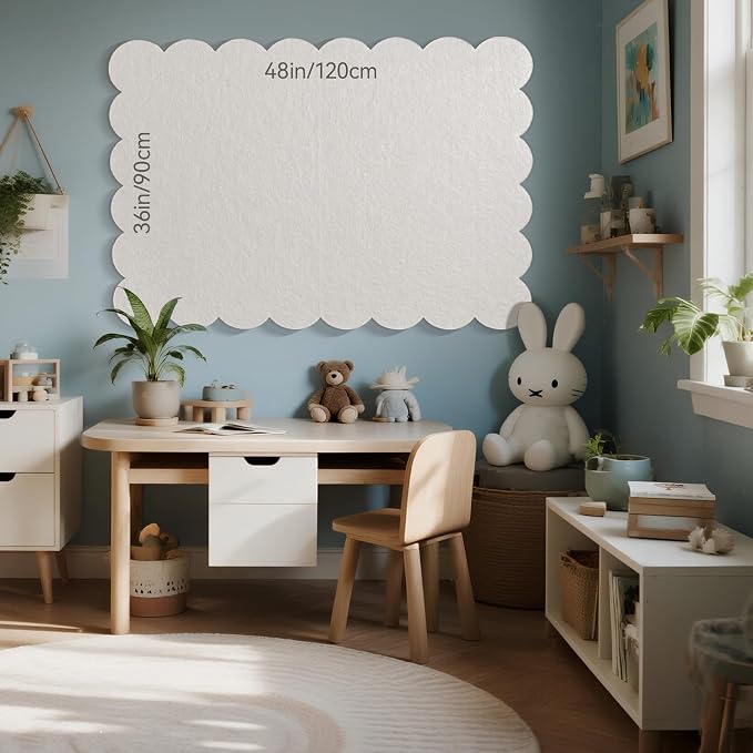 Scalloped Bulletin Board 48x36 inches, Decorative Felt Pin Board for Wall | Cute Cork Board Alternative with Push Pins, Foldable Display Vision Board for Photos, Notes & Reminders
