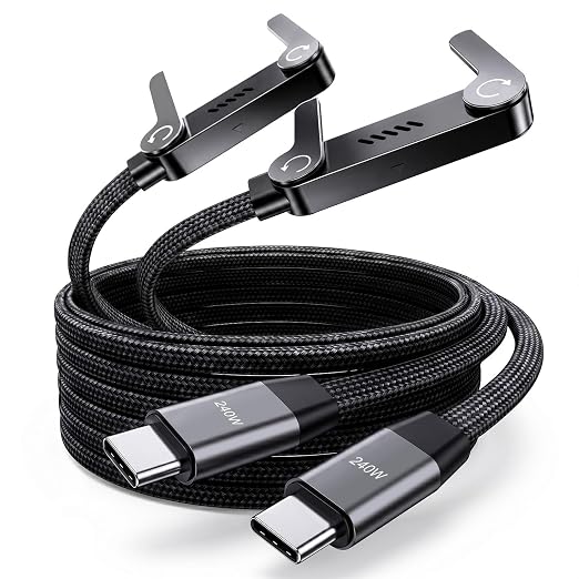 LOOHOI 240W Fast Charging USB-C to USB-C Cable with Built-in Phone Stand | 90° Fast Charging Invisible Stand Type-C Braided Charger Cable for Gaming, Streaming & Hands-Free Viewing (10FT, 2PCS)