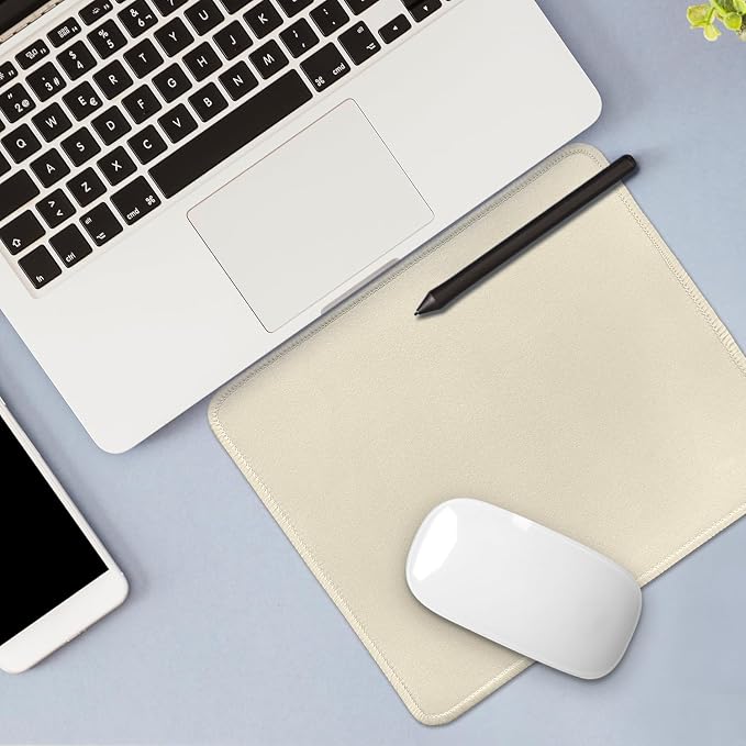 FROGIGO Mouse Pad with Stitched Edges - Solid Color Mousepad for Women, 9.25 x 7.75 inch Washable Square Desk Pad, Non-Slip Rubber Base, Office Home Laptop Accessories - Warm Sand