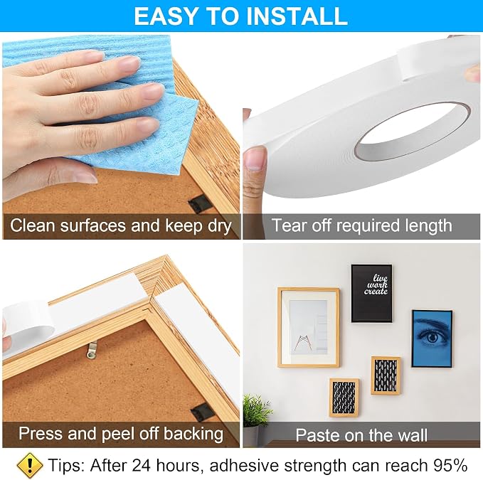 ToLanbbt Double Sided Foam Tape 2.36In x 33FT, Mounting Tape Heavy Duty, Strong Adhesive Weatherproof Seal Strips for DIY Craft Picture Poster, Car & Gap Filling Mountings, Home Office Decor (White)